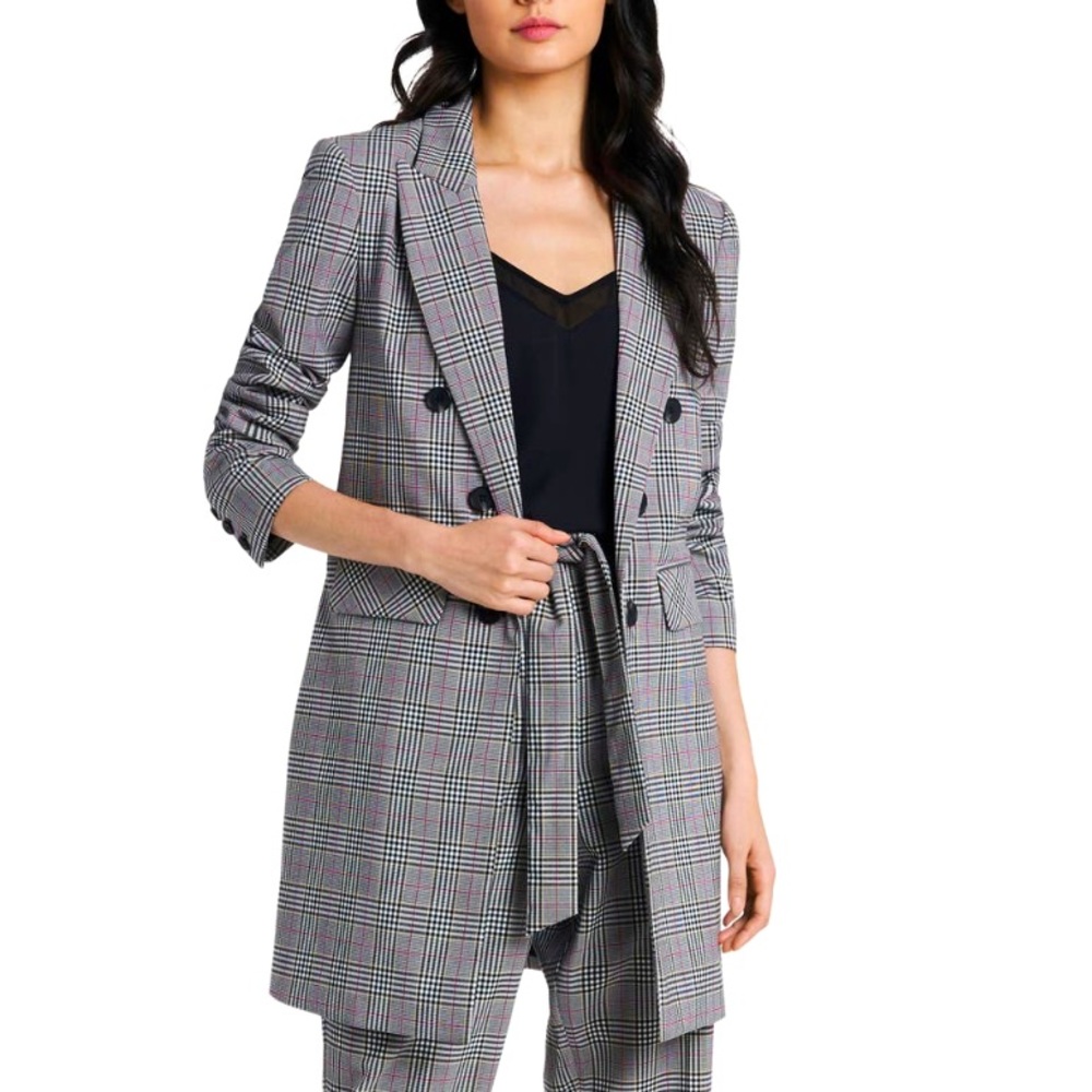 NWT 1.STATE RUCHED SLEEVE LONGLINE BLAZER IN RICH BLACK IN SIZE 10